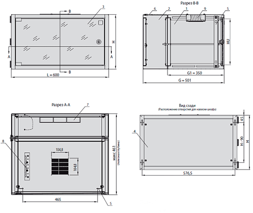 Конструкция настенного шкафа 19" серии SD2 WZ-3505-01-01-011
