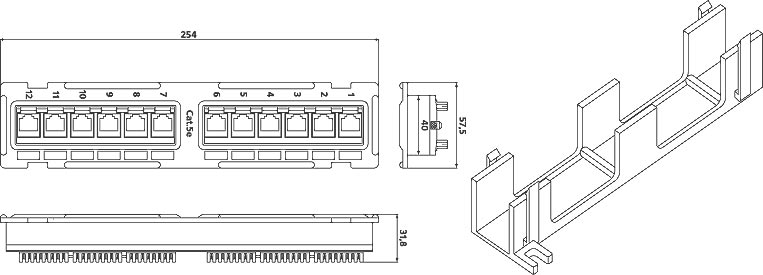 Настенная патч-панель с подставкой PPW-12-8P8C-C5e Hyperline