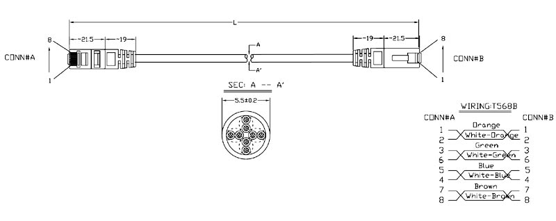 Конструкция патч-корда PC-LPM-UTP-RJ45-RJ45-C5e