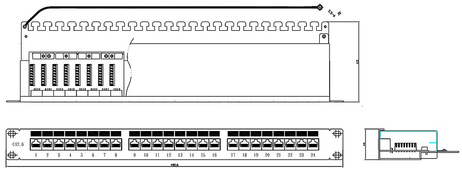Экранированная патч-панель 6-ой категории, PP-19-24-8P8C-C6-SH-110D Hyperline