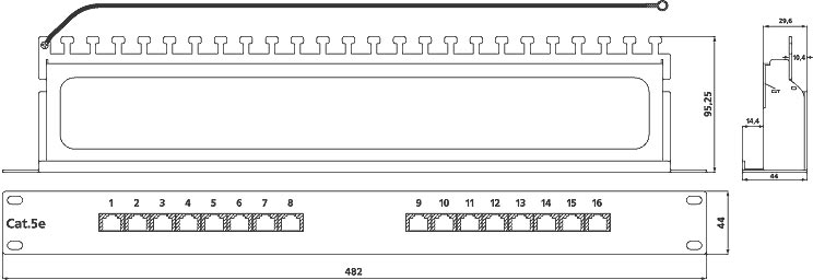 Экранированная патч-панель категории 5e, PP-19-16-8P8C-C5e-SH-110D Hyperline