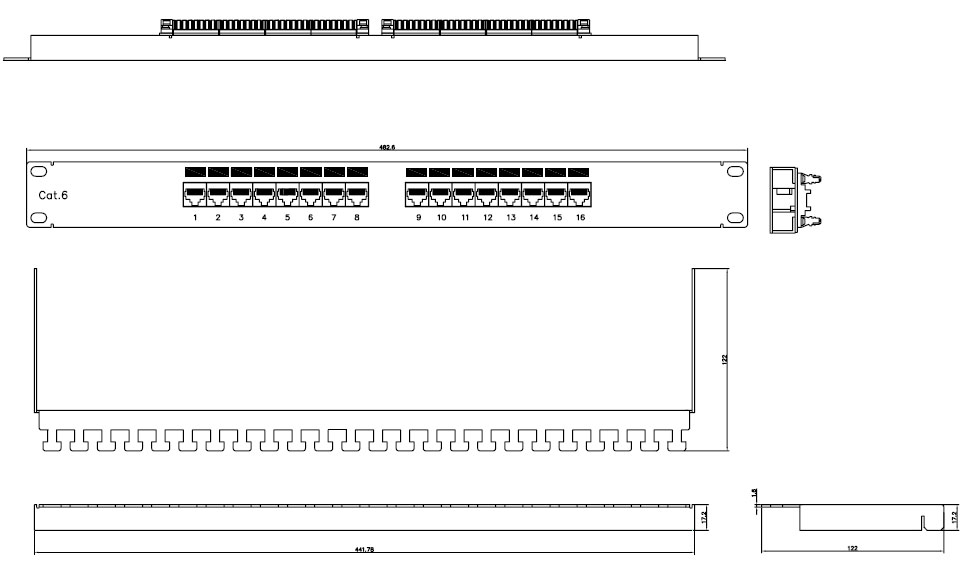 Патч-панель 6-ой категории PP2-19-16-8P8C-C6-110 Hyperline