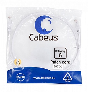 Патч-корд Cabeus PC-UTP-RJ45-Cat.6-1m-WH белый