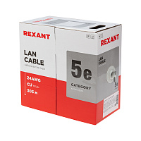 REXANT 01-0069 Кабель витая пара U/UTP, CAT 5e, LSZH нг(А)-HF, 4PR, 24AWG, INDOOR, SOLID, серый 305м