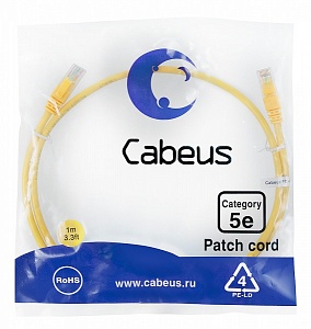 Патч-корд Cabeus PC-UTP-RJ45-Cat.5e-1m-YL желтый