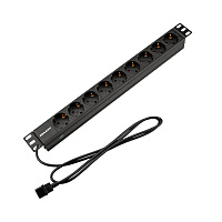 REXANT 04-0305-1 Блок распределения питания PDU горизонтальный 1U 9 розеток СЕЕ 7/4 Schuko 10A