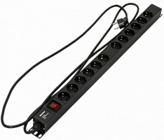 Hyperline SHE-12SH-S-2.5EU Блок розеток, 12 розеток Schuko, 16 A с выключателем, кабель питания 2,5м