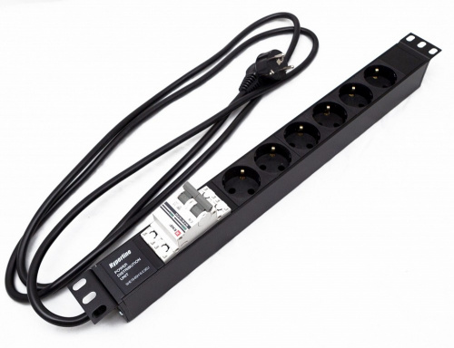 Блоки силовых розеток Hyperline SHE19-6SH-B-2.5EU