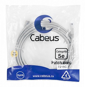 Патч-корд Cabeus PC-UTP-RJ45-Cat.5e-5m серый
