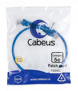 Патч-корд Cabeus PC-UTP-RJ45-Cat.5e-0.5m-BL синий