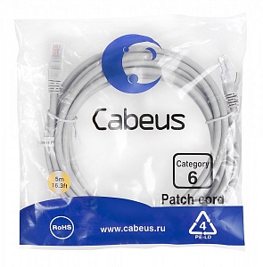 Патч-корд Cabeus PC-UTP-RJ45-Cat.6-5m  серый