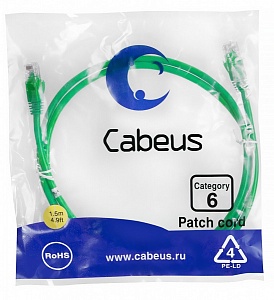 Патч-корд Cabeus PC-UTP-RJ45-Cat.6-1.5m-GN зеленый