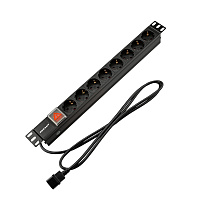 REXANT 04-0302-1 Блок распределения питания PDU горизонтальный 1U 8 розеток СЕЕ 7/4 Schuko 10A