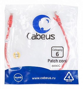 Патч-корд Cabeus PC-UTP-RJ45-Cat.6-0.5m-RD красный