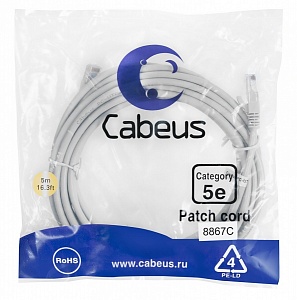 Патч-корд Cabeus PC-UTP-RJ45-Cat.5e-5m-LSZH серый