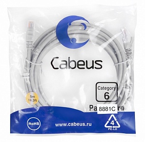 Патч-корд Cabeus PC-UTP-RJ45-Cat.6-5m-LSZH серый