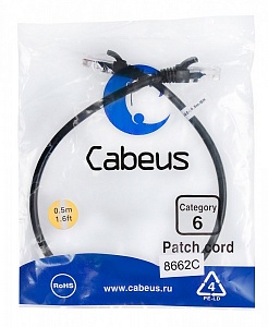 Патч-корд Cabeus PC-UTP-RJ45-Cat.6-0.5m-BK черный