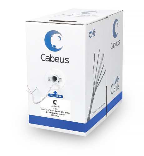 Кабель витая пара Cabeus UTP-2P-Cat.5e-SOLID-GY
