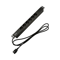 REXANT 04-0301-1 Блок распределения питания PDU горизонтальный 1U 6 розеток СЕЕ 7/4 Schuko 10A