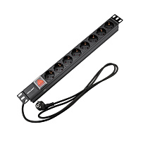 REXANT 04-0104-1 Блок распределения питания PDU горизонтальный 1U 8 розеток СЕЕ 7/4 Schuko 16A