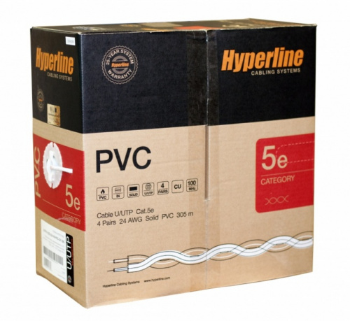 Кабель витая пара Hyperline UUTP4-C5E-S24-IN-PVC-WH-305